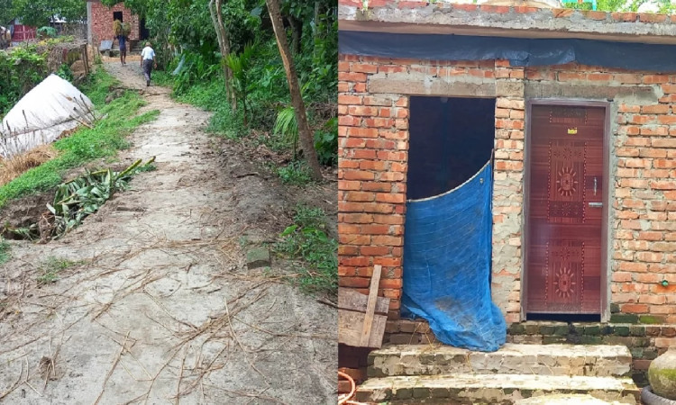 রাস্তার ইট দিয়ে মেম্বারের বাড়িতে তৈরি হলো পাকা বাথরুম!