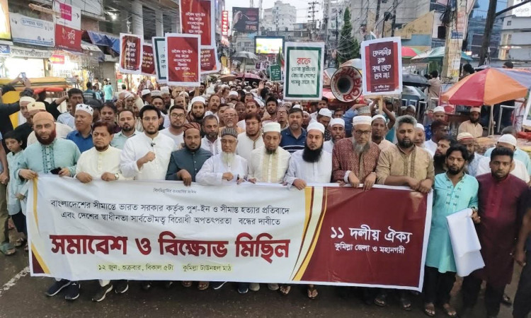 সীমান্ত হত্যা ও পুশইন বন্ধের দাবিতে কুমিল্লায় ১১ দলীয় ঐক্য জোটের বিক্ষোভ