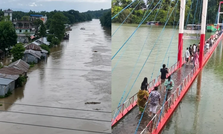 কাপ্তাই হ্রদে পানি বৃদ্ধি: ঝুলন্ত সেতু জলমগ্ন, বাঘাইছড়িতে প্লাবন