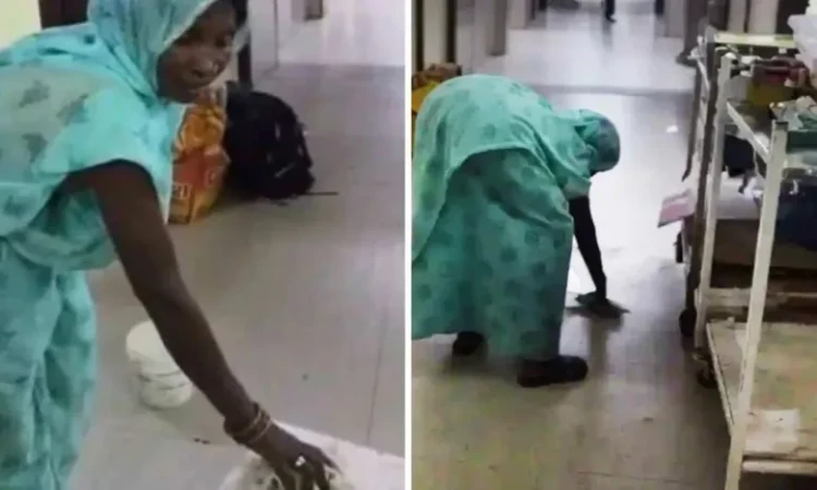হাসপাতালে রোগীর মাকে দিয়ে মেঝে পরিষ্কার করানোর অভিযোগ