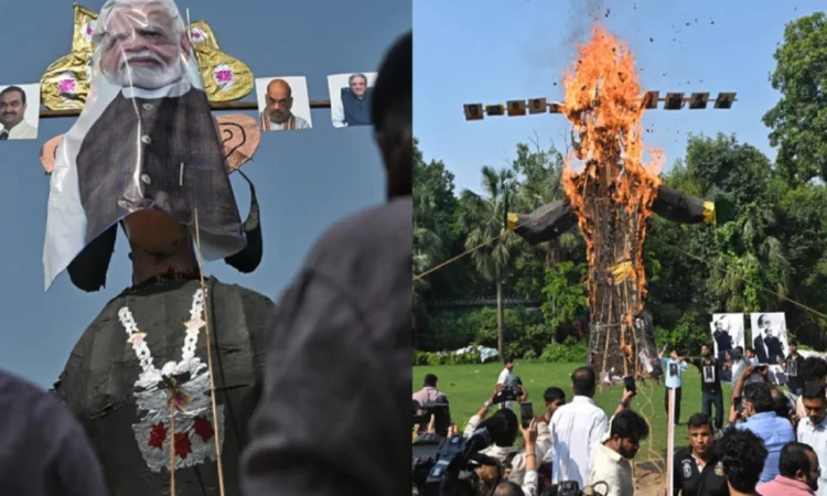 আঙুল তো উঠবেই: মোদি ও ট্রাম্পের মুখাবয়ব বসিয়ে রাবণ দহন দিল্লিতে