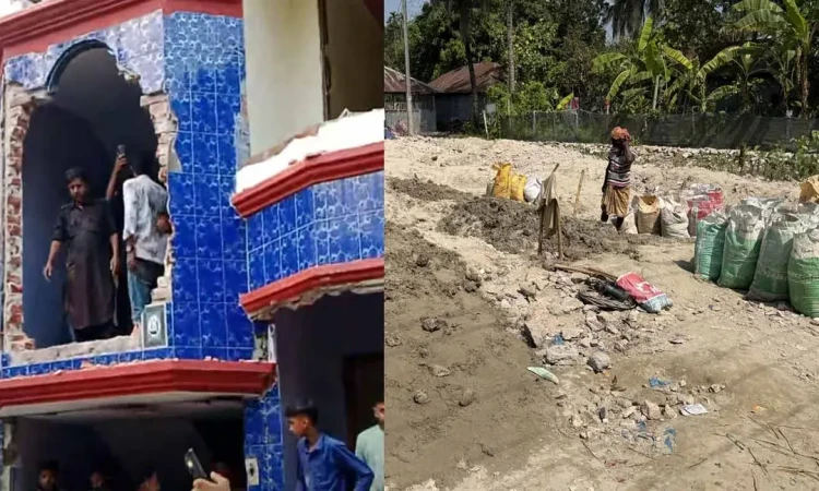 শিশুকে ধর্ষণের পর হত্যা: আসামি মোস্তফার বাড়ি ভেঙে মাটি কেটে নিচ্ছে জনতা